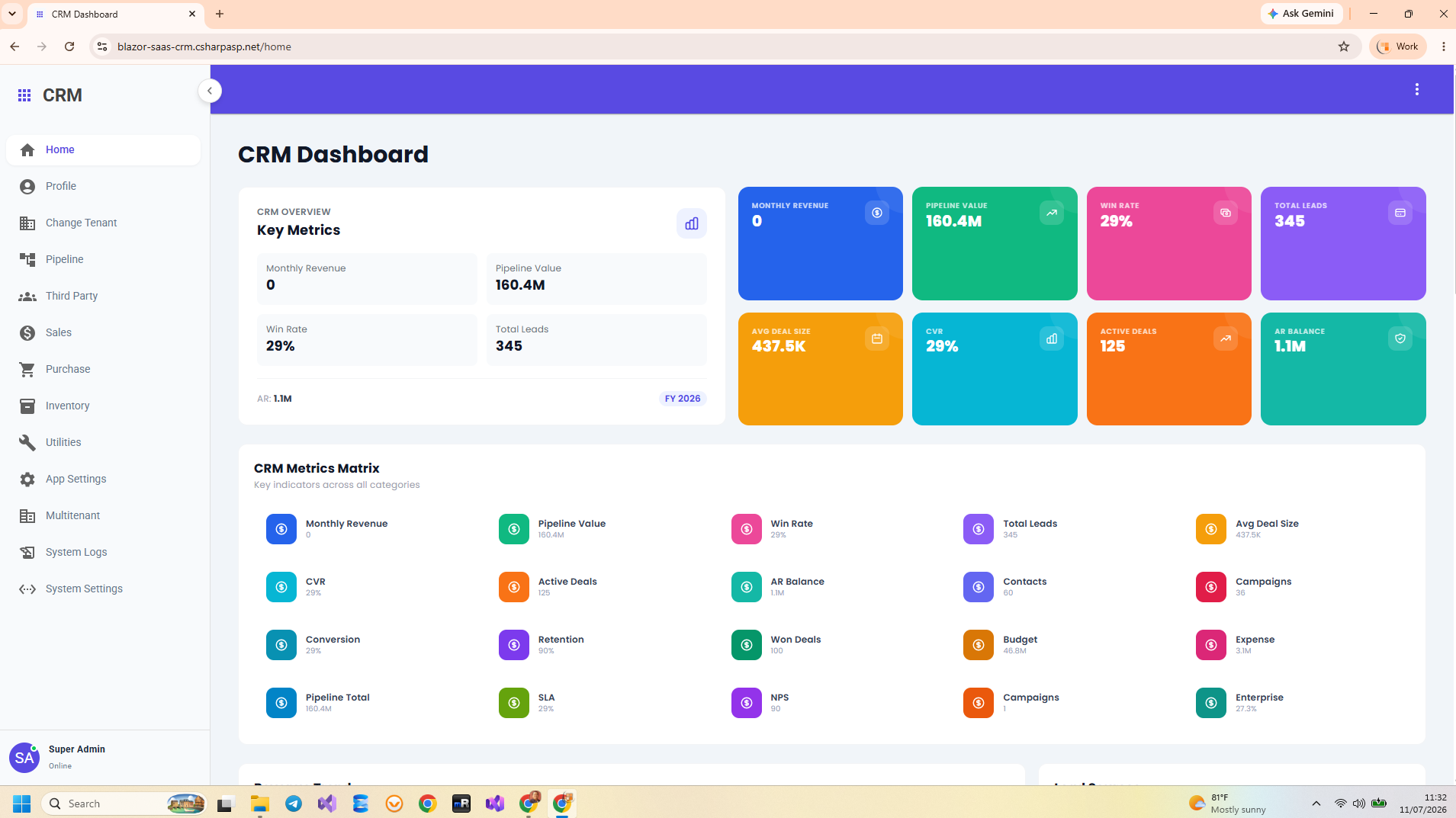 Blazor CRM Multi-Tenant Deal Tracking