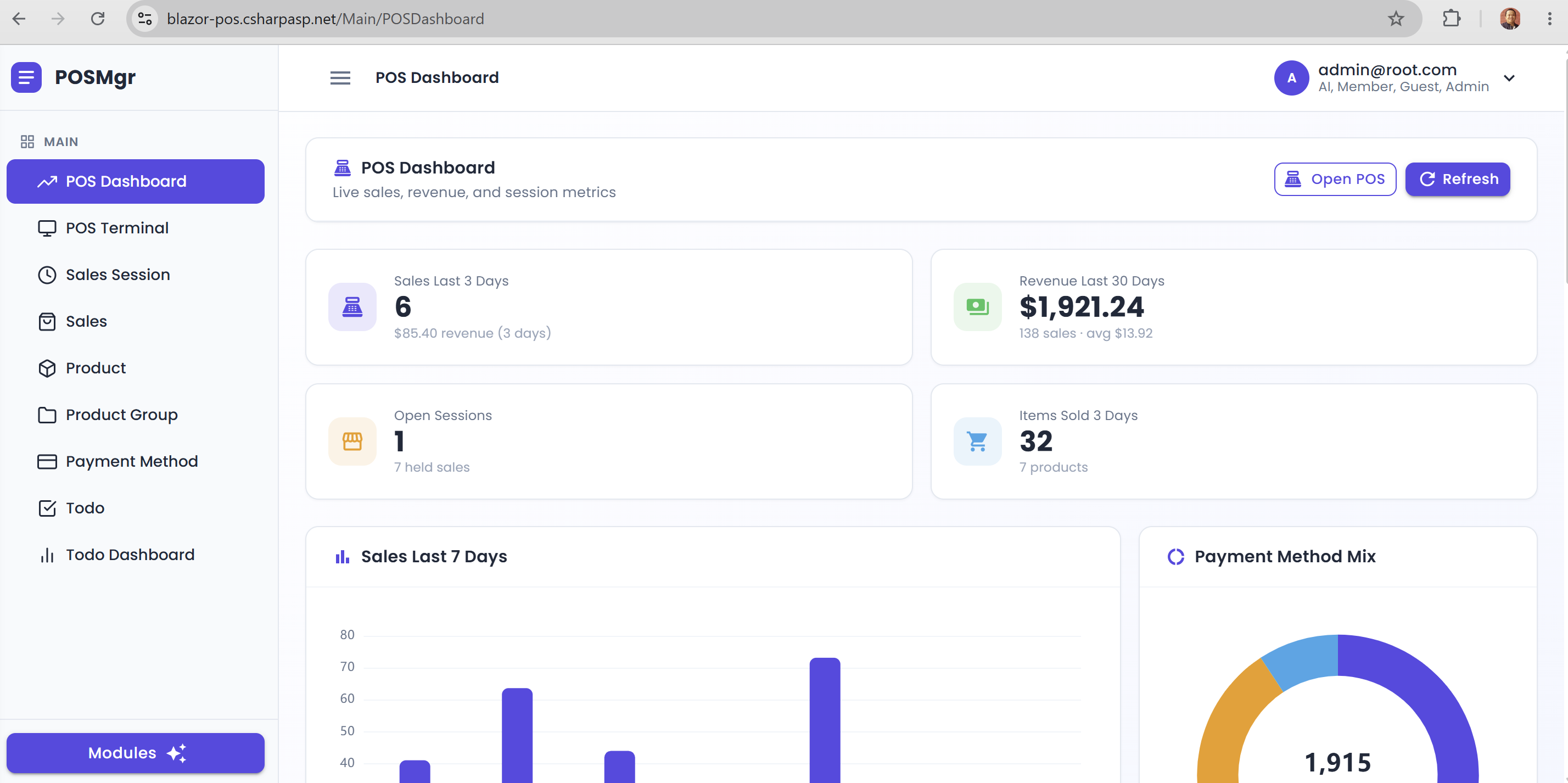 Blazor POS Dashboard
