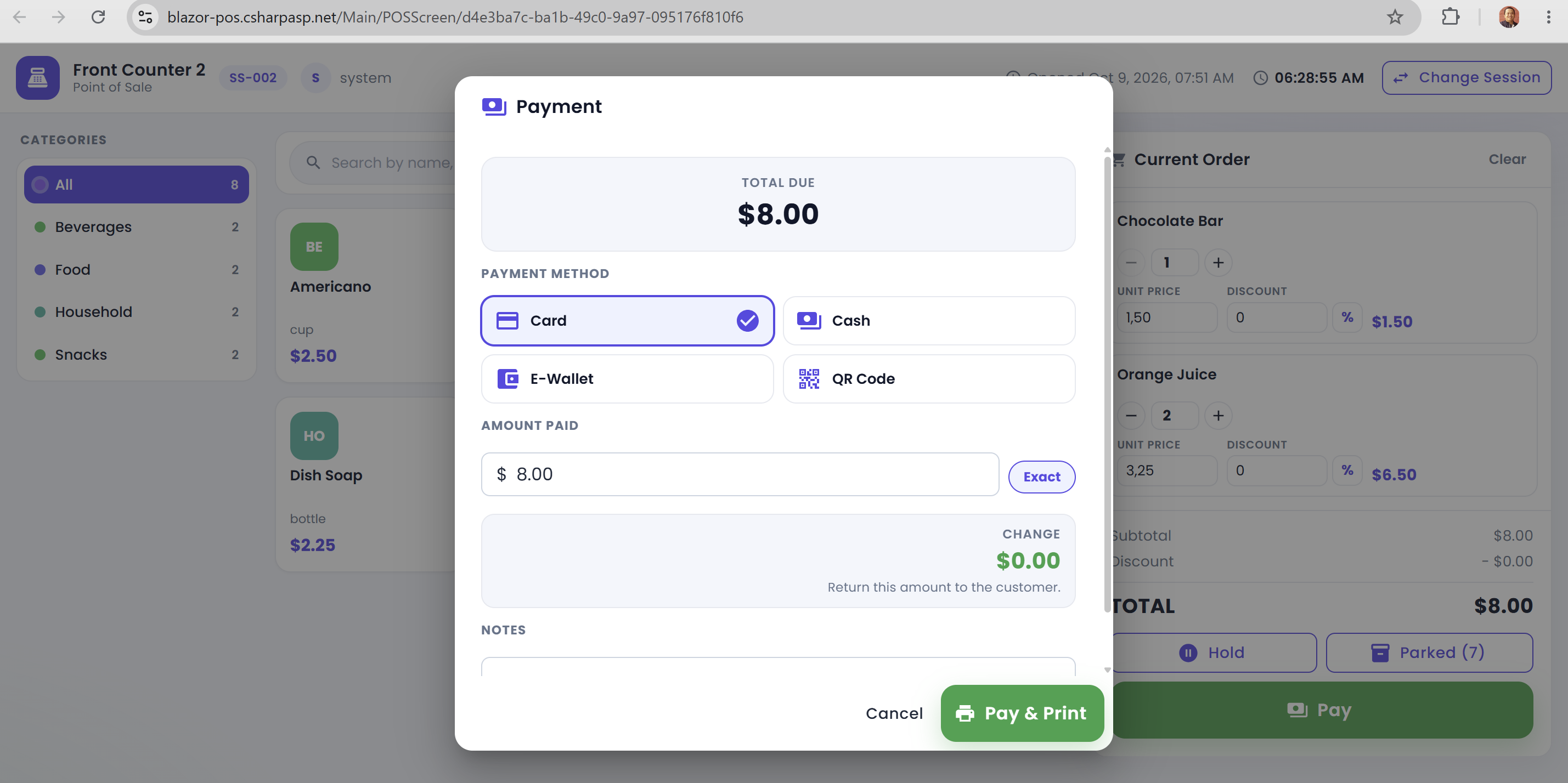 Blazor POS Payment Modal